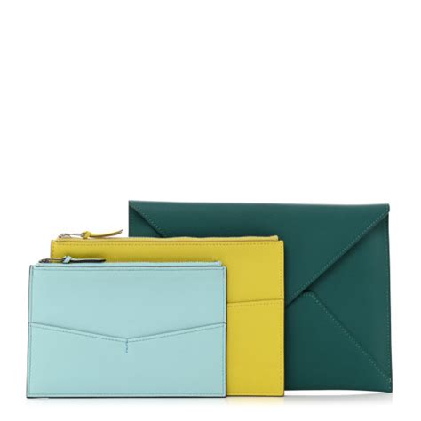 HERMES Evercolor Envelope Trio Wallet Malachite Lime Bleu 